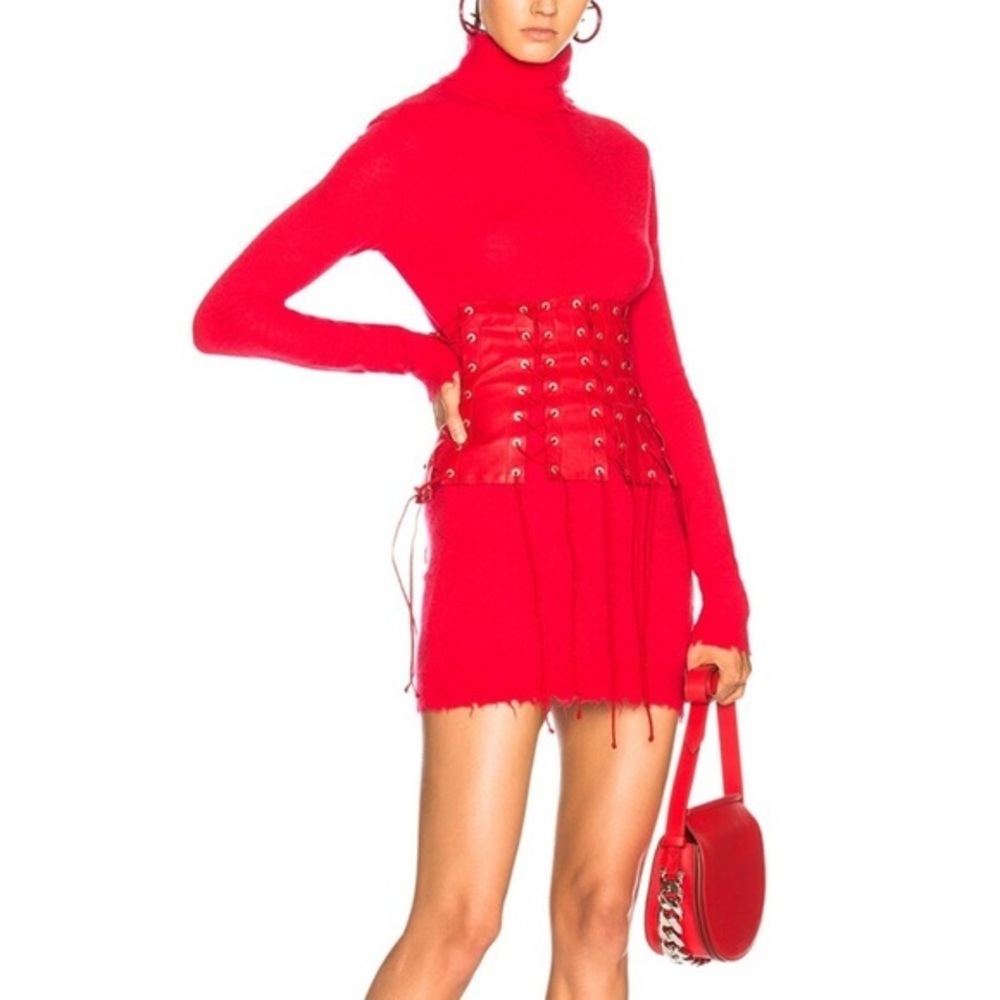 Ben Taverniti Unravel Project Red Leather Lace Up‎ Corset Belt Sz L XL